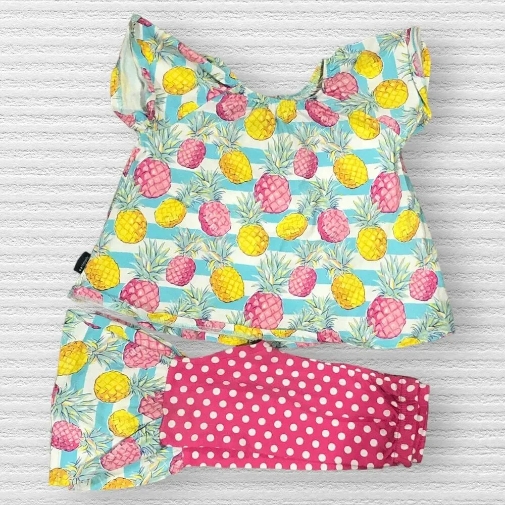 Simply Southern 6/12m Pink Yellow Tropical Pineapple Ruffle Leg Set